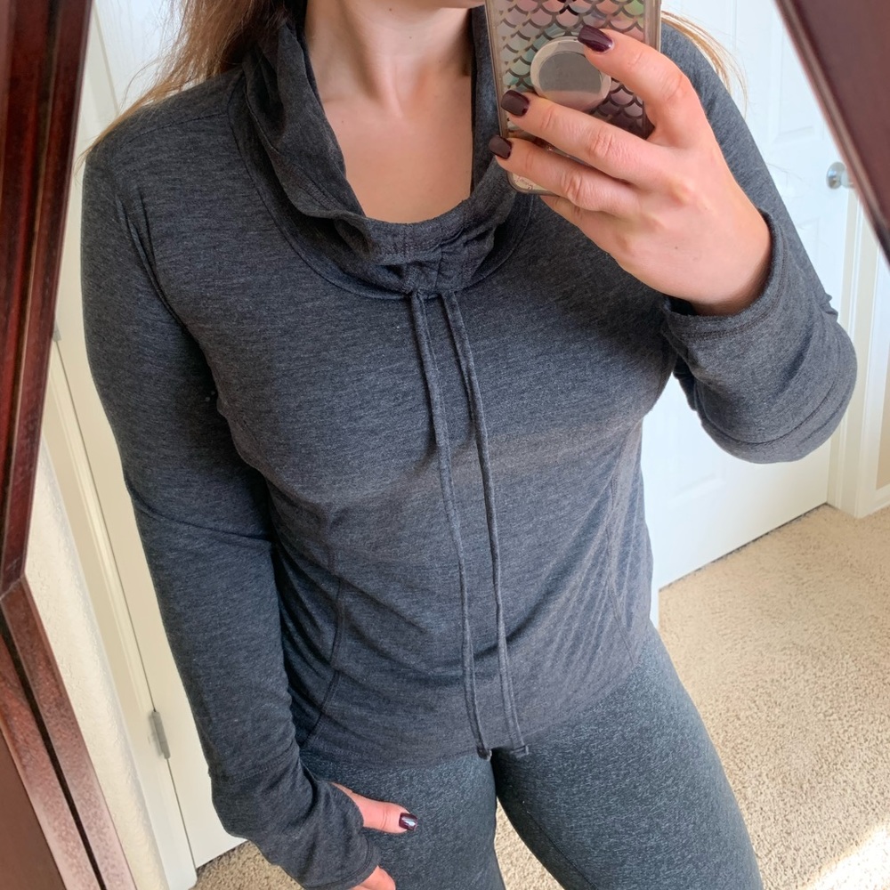 Lightweight gray hooded long sleeve tee